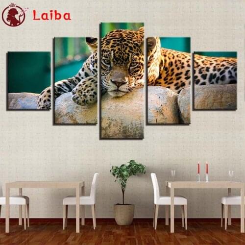 5pcs Full Square round drill Diamond painting Modern animal art, leopard Diamond embroidery Cross stitch resin office wall decor