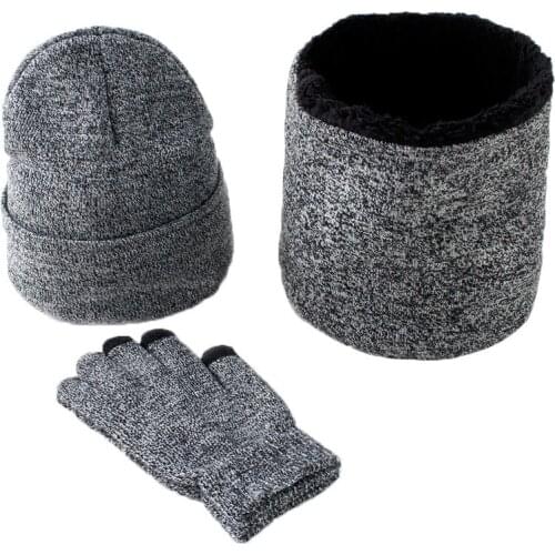 Hot Selling Winter European And American Yarn Scarf Thick Warm Knitted Hat Scarf Gloves 3pcs Set