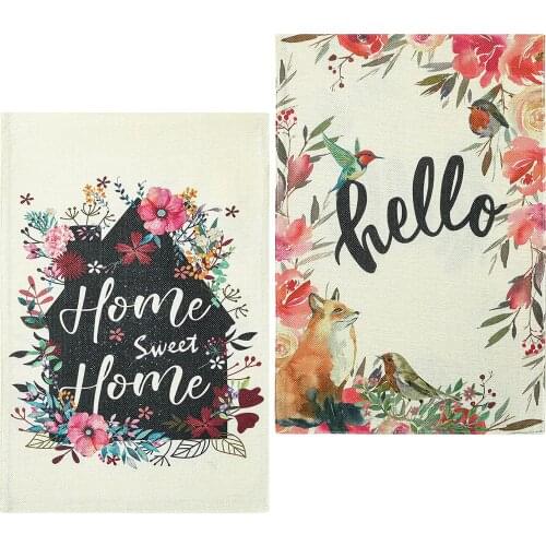 Spring Garden Flag Set of 2,18.5 x 12.6 Inch Double Sided Print Flower Yard Flags,Burlap Hello Garden Banner Flower Decor Sign