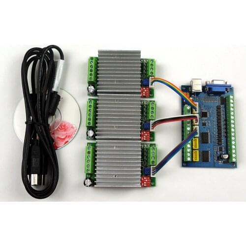 MACH3 USB CNC 5 Axis 100KHz Smooth Stepper Motion Control card breakout board+3PCS TB6600 1 Axis 4.5A Stepper Motor Driver board