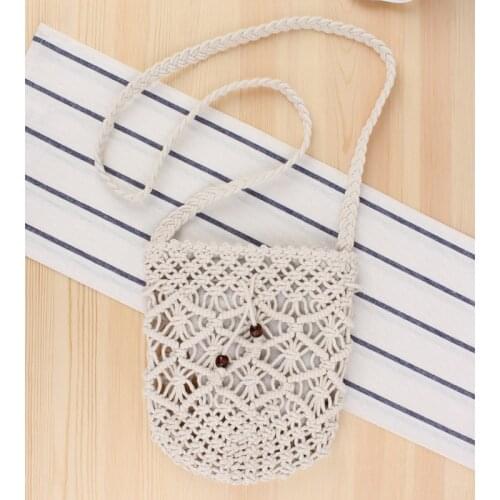 Handmade Cotton Thread Retro Ethnic Style Woven Mori Girl Messenger Beach Vacation Straw Bag