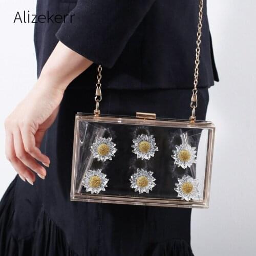 Daisy Transparent Acrylic Box Shoulder Bag Women New Summer Color Clear Small Square Purse Chain Crossbody Bag Holiday Wholesale