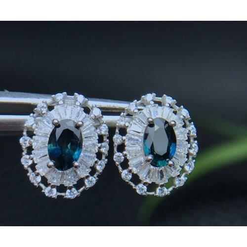 Blue Sapphire Earrings Stud 925 Sterling Silver Fashion Princess Engagement Wedding Accessories