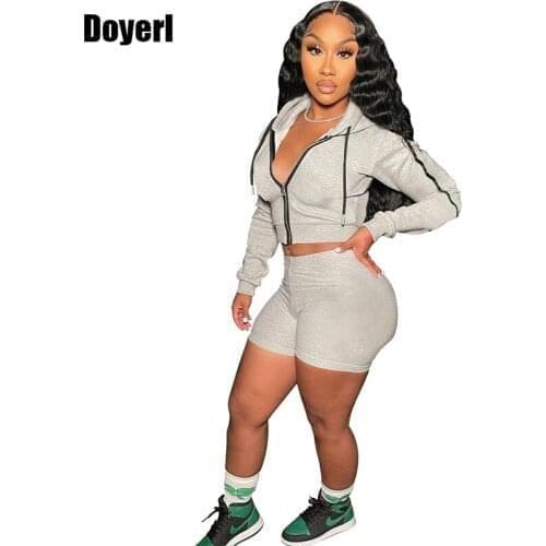 Hoodie Sweatsuits for Women Set Joggers Two Piece Tracksuit for Women Sweat Suit Zip Up Sweatshirts and Biker Shorts 2 Piece Set
