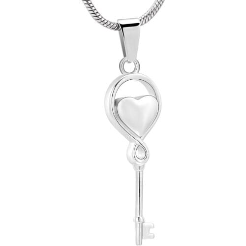 The Key of Heart Memorial Cremation Pendant Stainless Steel Key Shape Funeral Casket Necklace for Keepsake Jewelry