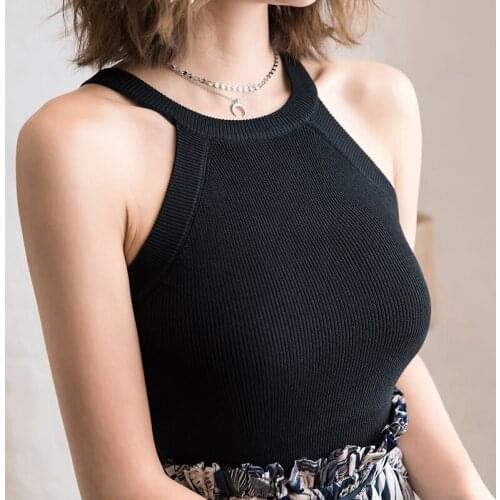 Tops Women Crop Top Off Shoulder Stretchy Knitted Tank Tops Female Sleveless Vest Halter Casual Summer Tops For Women