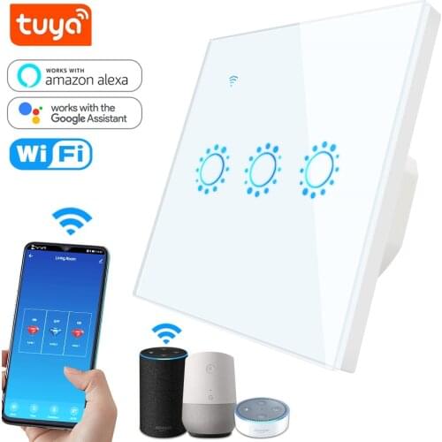 Tuya Smart Wifi Touch Light Switch EU Standard 110V 220V Wall Switch 1/2/3 Gang Compatible with Alexa Google Home Voice Control