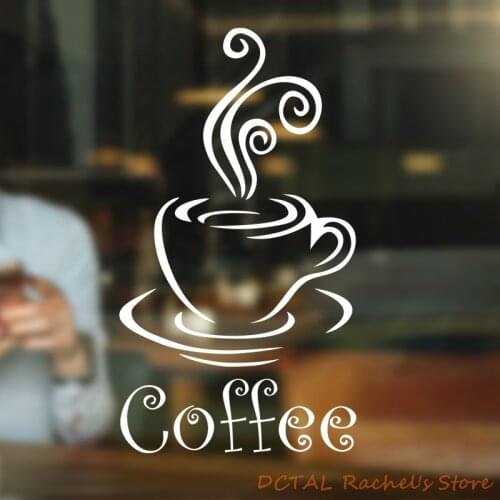 Steaming Coffee Shop Sticker Dining Room Kitchen Vinyl Wall For Window CAFE Decor Window advertisement