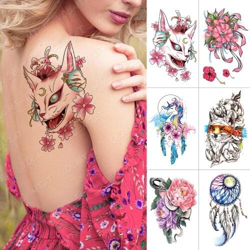 Waterproof Temporary Tattoo Sticker Cat Fox Dreamcatcher Flash Tattoos Peony Snake Unicorn Body Art Arm Fake Tatoo Women Men