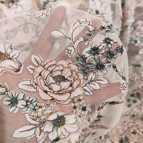 High-end Mesh Three-dimensional Laser Embroidery Lace Fabric Peony Flower Embroidery Patch Lace For Clothing Dress Cheongsam