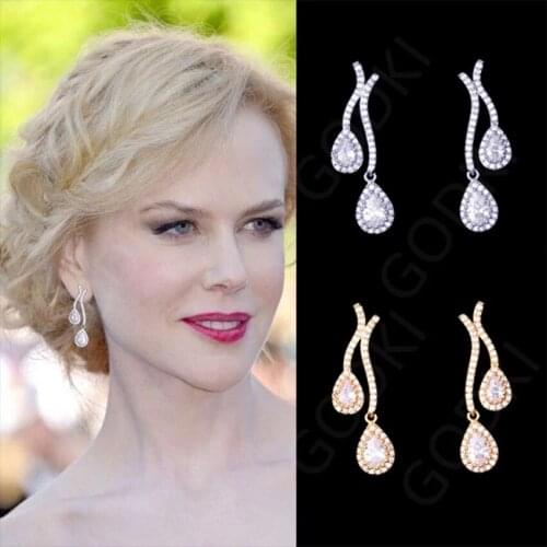 SORAMOORE 32mm Famous Brand Elegant Geometric Waterdrop Micro Cubic Zirconia Pave Women Wedding Bridal Party Engagement Earring