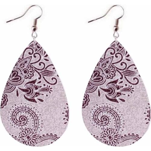 ZWPON Fashion Designer Paisley Motif Flower Leather Earrings Women Bohemian Summer Teardrop Flower Earrings Jewelry Wholesale