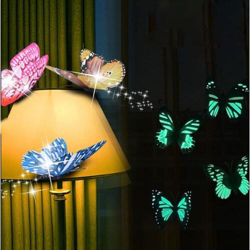 10cm 3D Luminous Butterfly Design Decal Art Wall Stickers Home Childrens Room Living Room Refrigerator Wedding Decoration 10PCS