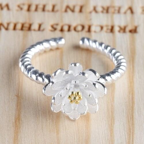 100% 925 sterling silver new fashion Lotus flower ladies`adjustable rings jewelry birthday gift wholesale drop shipping