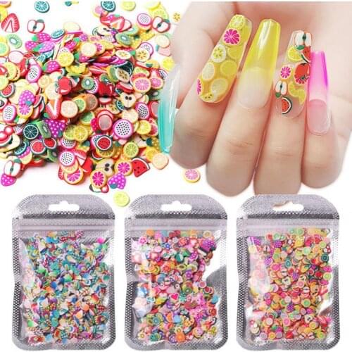 1000Pcs/Set Nail Slices Fruit Feather Shape Ultra Thin Polymer Clay Soft Mixed Nail Art Slime DIY Charms for Gift