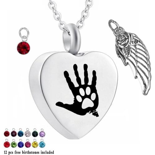 Paw print 12 Piece Birthstone Crystal Urn Necklace Heart Memorial Keepsake Pendant Holder Ash Cremation Jewelry for Ashes