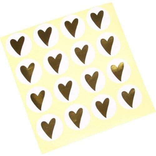 1600pcs Round Baking Package Sticker Golden Heart seal Stickers Handmade Products DIY White Decoration Sticker