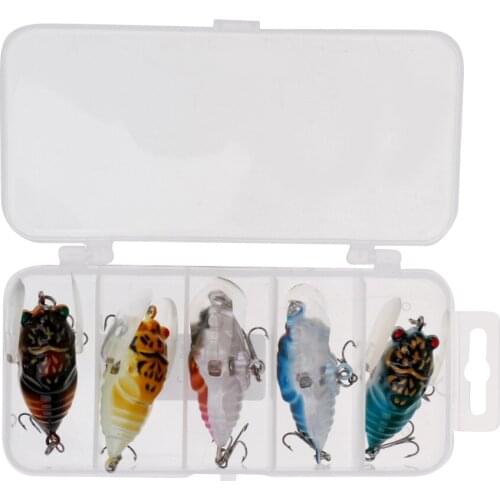 5Pcs Fishing Lures Bass Hard Baits Treble Hook Worm Cicada Top-water Crank Baits 5cm 6g