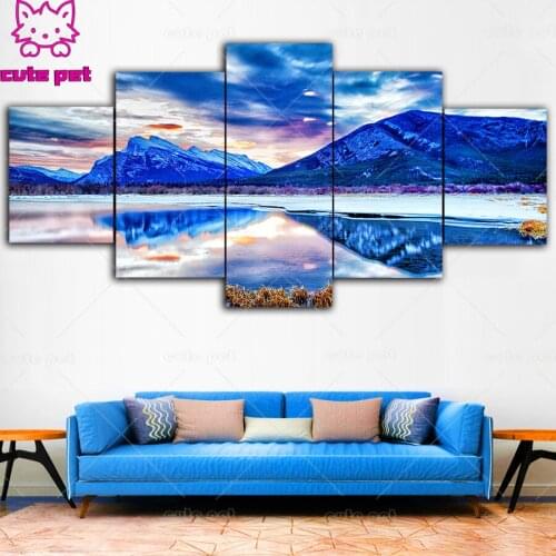 5D Diamond Embroidery mountains lake Landscape Diamond Painting Sale Cross Stitch Full round Drill Handmade Decor 5PCS scenery