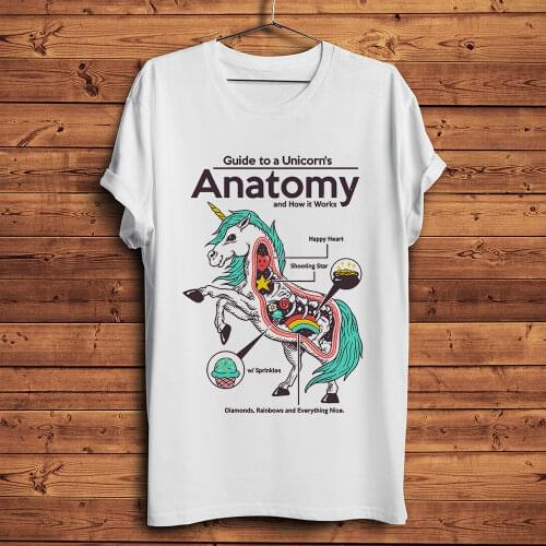 Anatomy of a unicorn funny t-shirt homme summer new short sleeve t shirt men white casual tshirt unisex streetwear tee