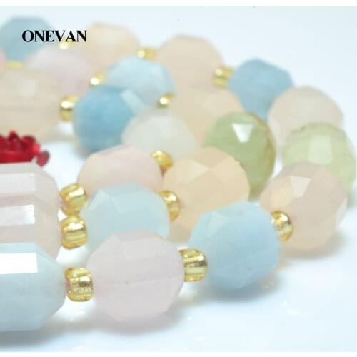 ONEVAN Natural Morganite Faceted Cylinder Beads 7x8mm Smooth Round Stone Bracelet Necklace Jewelry Making Diy Accessories Design