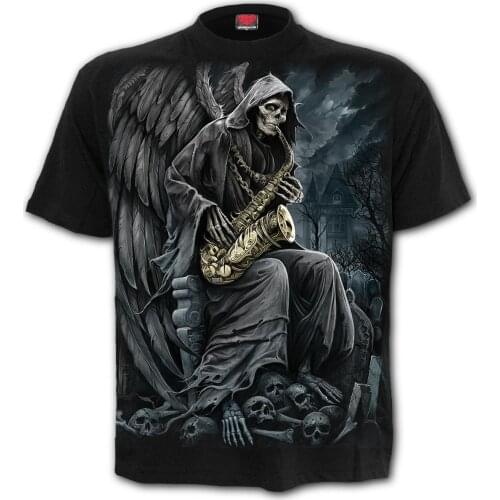 Hip Hop T-shirt Harajuku Street Mens T-shirt Retro Print Angel Rock Loose Large Size Couple Fashion Top Gray Summer