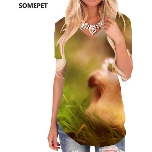 SOMEPET Mouse T Shirt Women Animal Tshirts Printed Harajuku V-neck Tshirt Flower Shirt Print Womens Clothing Summer Loose New