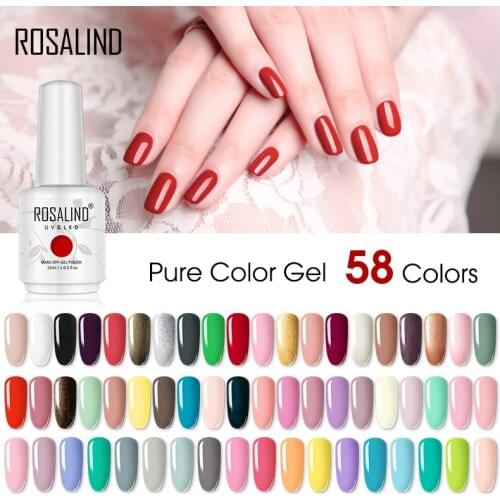 ROSALIND Gel Nail Polish 15ml Glass Bottle Pure Color Nail Gel Bright Hybrid Varnish Soak Off UV Gel Nail Art Design Gel Polish