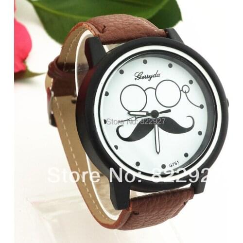 Gerryda 761 fashion quartz watches,beard & glass design dial cartoon type,PVC leather band,Black plate case cater for young man