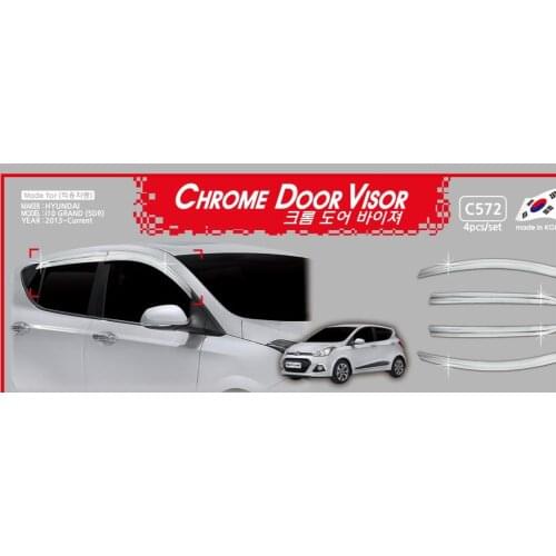 Chrome door visor side window deflector shade sun rain shield silver trips eaves for Hyundai i10 grand 2013
