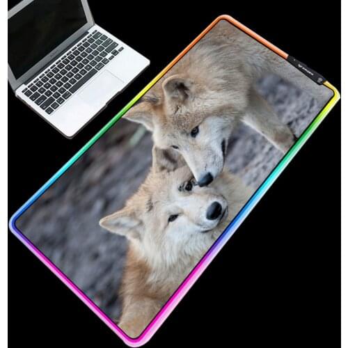 Mairuige Multicolor RGB Gaming Mouse Pad Cold Light LED Color Lock USB Intimate Kissing Wolf Office Computer Desk Mat Non-slip