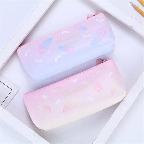 Pu Leather Feather Pencils Bag Girls Kawaii Creative Pencil Case Pen Bag Large Capacity Storage Bag Stationery Supplies School