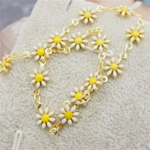 Julie Wang 1 Meter Enamel Daisy Flower Chains Colorful Copper Metal For Bracelet Jewelry Making Handmade Accessory