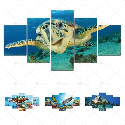 Seascape Picture 5 Pieces Sea Turtle Picture Canvas Painting Wall Art Posters Modern Natural Seabed Landscape for Living Room