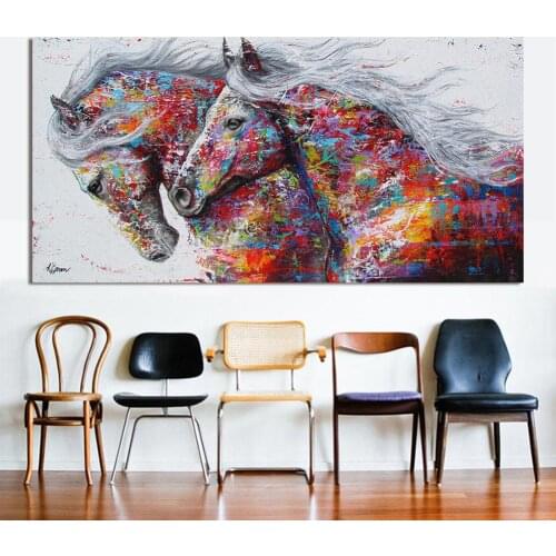 2 Running Horse Wall Art Picture Canvas Oil Painting Animal Print for Living Room Home Decor