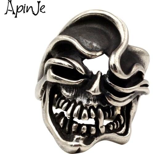 Apinje Gothic Punk Skull Rings For Men And Women 925 Sterling Silver Jewelry Unique Handcrafted Vintage Skeleton Finger Band