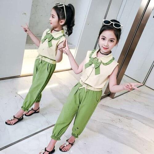2 Pieces Girls Clothing Sets Summer Sleeveless Tops+Pants Set Fashion Girls Clothes Suit Age For 3T-12 Casual Cute Girl Outfits