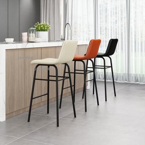 Wrought Iron Light Luxury Bar Chairs Nordic Modern Household High-foot Ba Stool Hotel Back Front Bar Chair Kitchen Furniture