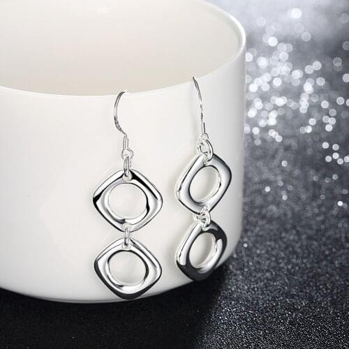 Fine High Quality Fashion brands Jewelry 925 Sterling Silver square drop earrings for Woman luxury party wedding Holiday gifts