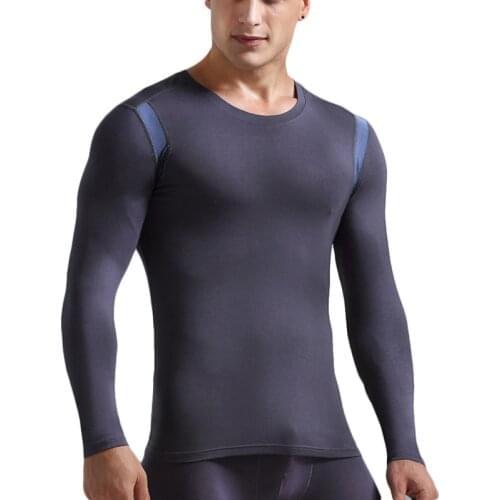 Men Elastic Slim Breathable Warm Underwear Mesh Bottoming Shirt Top Undershirt -MX8
