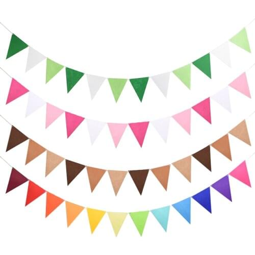 12 Flags Multicolor Felt Cloth Garland Pennant Bunting Banner for Wedding Party Baby Shower Wall Hanging Garland Decor Supply 8z