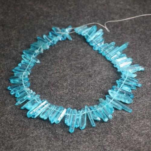 Sky Blue Crystal Necklace Pendant Natural Gem Stone Quartz Bullet Hexagonal Point Pendulum Column Reiki Healing Chakra Jewelry