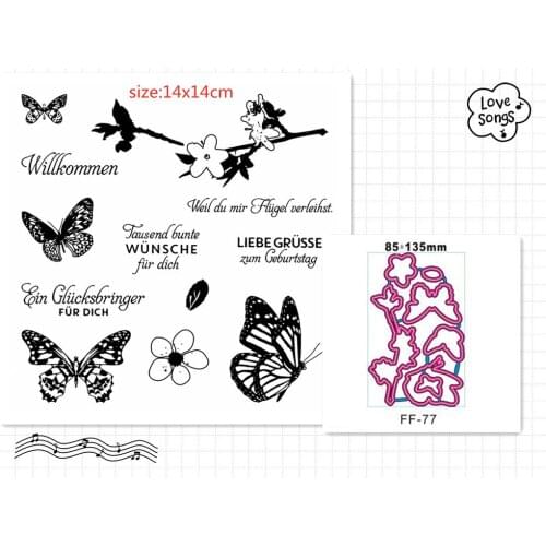 German Butterfly Text Silicone Clear Rubber Stamp Sheet Cling Scrapbooking DIY Cute Pattern Photo Album Paper Decoration