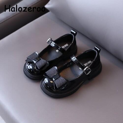 New Autumn Kids Bow Princess Shoes Baby Girls Brand Dress Shoes Children Patent Leather Shoes Black Bling Flats Soft Mary Jane