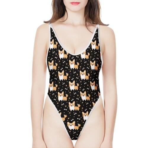 New Arrive Fashion Custom DIY Dog Pet Designed 3D Print Women’s One-Piece High Cut Swimsuit Customer DropShipping