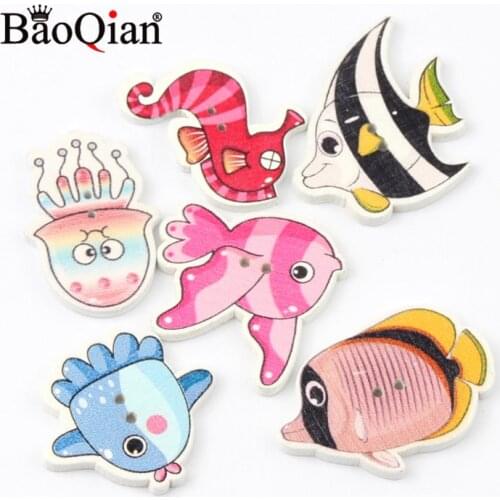 50Pcs 24x35mm Mixed Animals 2Hole Wooden Buttons for Scrapbooking Crafts DIY Clothing Sewing Accessories Button Decoration