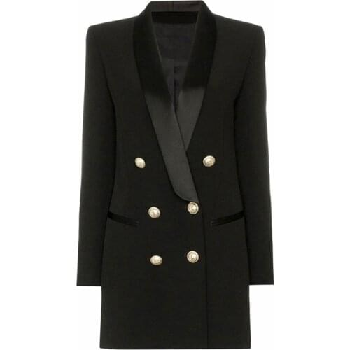 S-XXL High Quality Solid Color Green Fruit Collar Double Breasted Long Sleeve Pocket Slim Commuter Womens Dress Six Colors