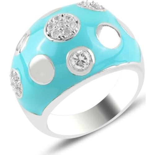 Silver 925 Sterling Enamel & Zircon Crystal Ring