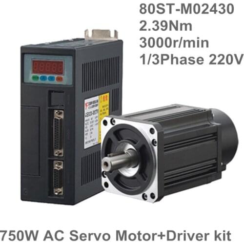 750W ac servo motor 0.75KW AC servo set 2.39N.M 80ST-M02430 Matched Servo Driver CNC Machine upgrade