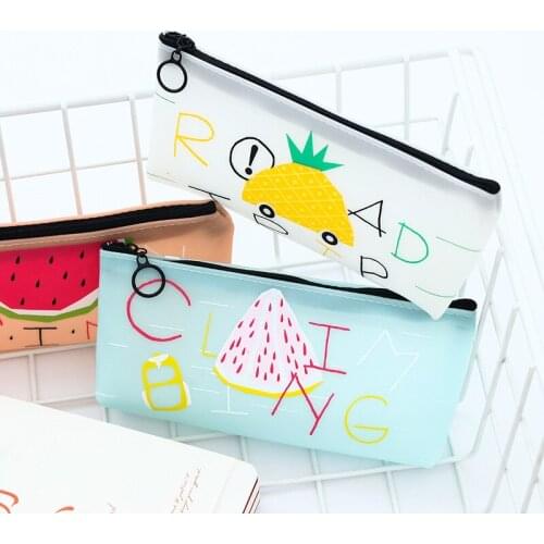 Cute Fruit Silicone Pencil Cases Pen Case Kawaii Watermelon Pineapple Pencil Bag Etui Pen Box For Girls Korean Stationery